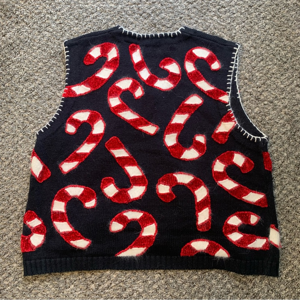 Belle Pointe VTG Ramie Button Front Embellished Candy Cane Christmas Vest - Picture 15 of 15